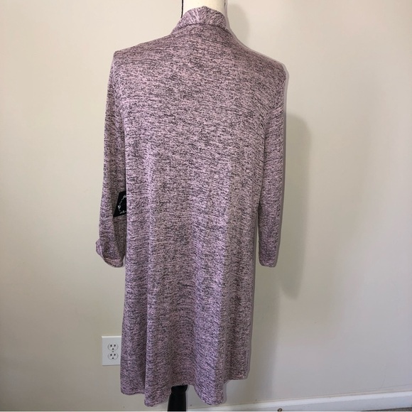 Corvia Long Line Open Cardigan Size L NWT Pink Black Marled Button Tab Sleeves - Picture 8 of 10